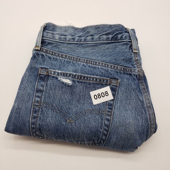 Levis women US 28 x 27 multicolor blue jeans 501 button fly patchwork raw hem - Picture 15 of 15